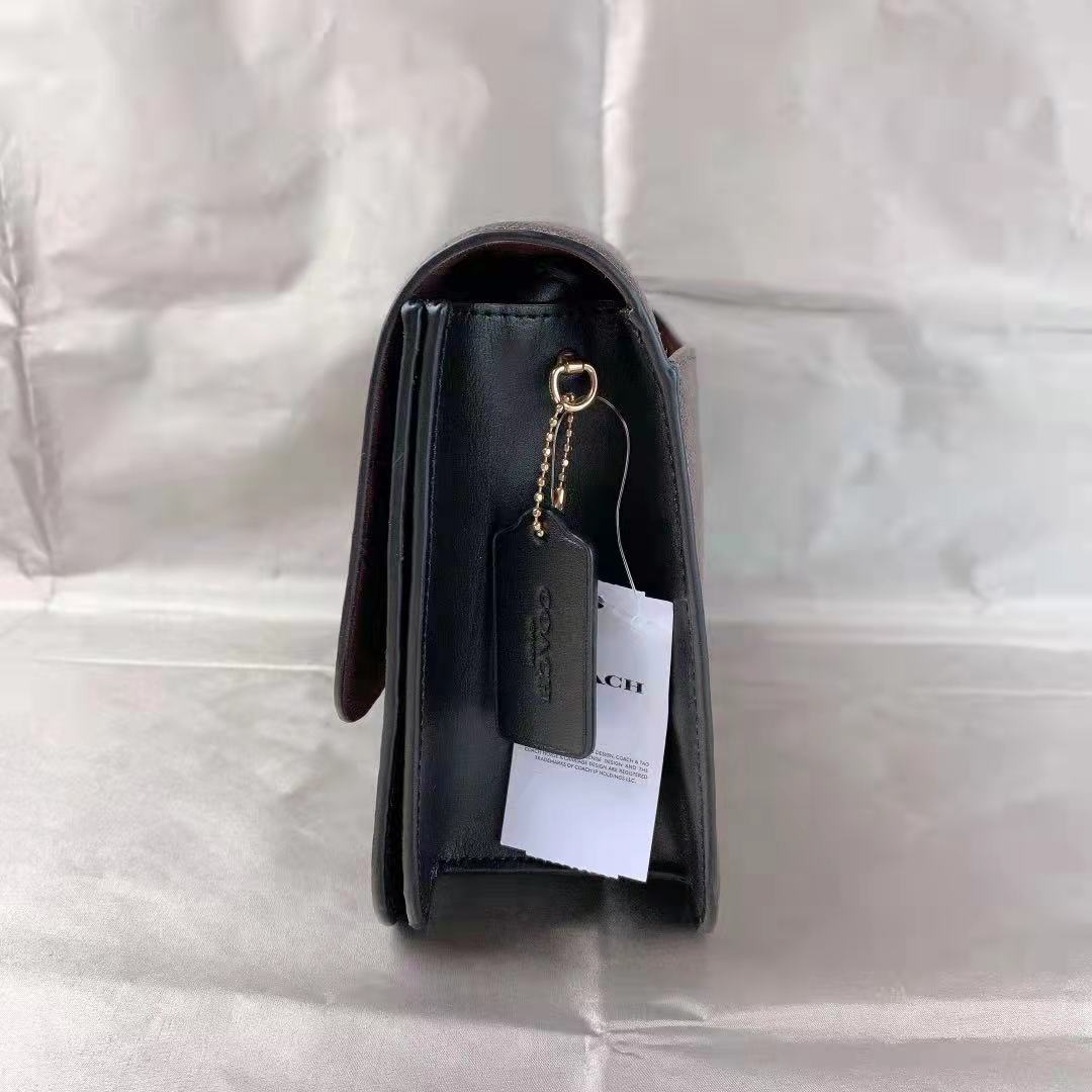 Coach C5633 Brynn Flap Crossbody In Signature Canvas In Brown Black Coach C5633 Brynn Flap Crossbody In Signature Canvas In Brown Black